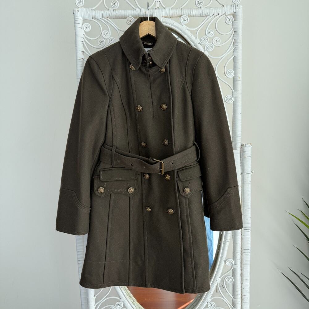 Vintage Worthington Wool Blend Coat Womens Small Green Military Double Breasted - Picture 3 of 14
